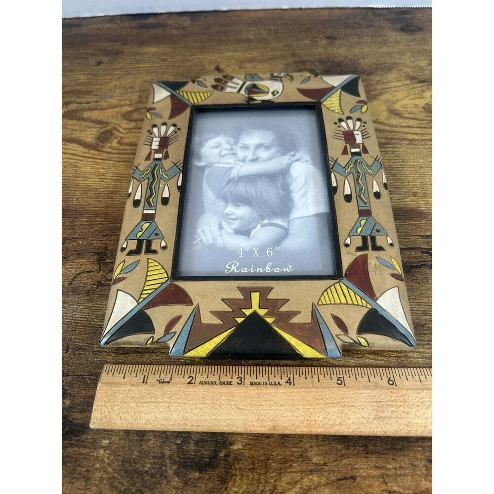 Southwestern Tribal Photo Frame Kokopelli Style Hand Painted 4x6 Decor Art
